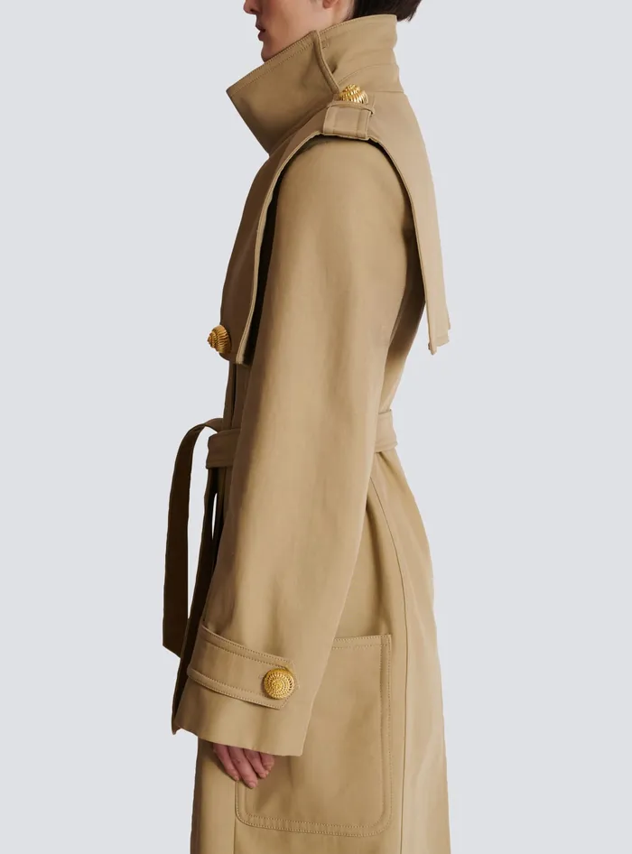 Balmain Belted Trench Coat In Waterrepellent Cotton Beige Women Outerwear