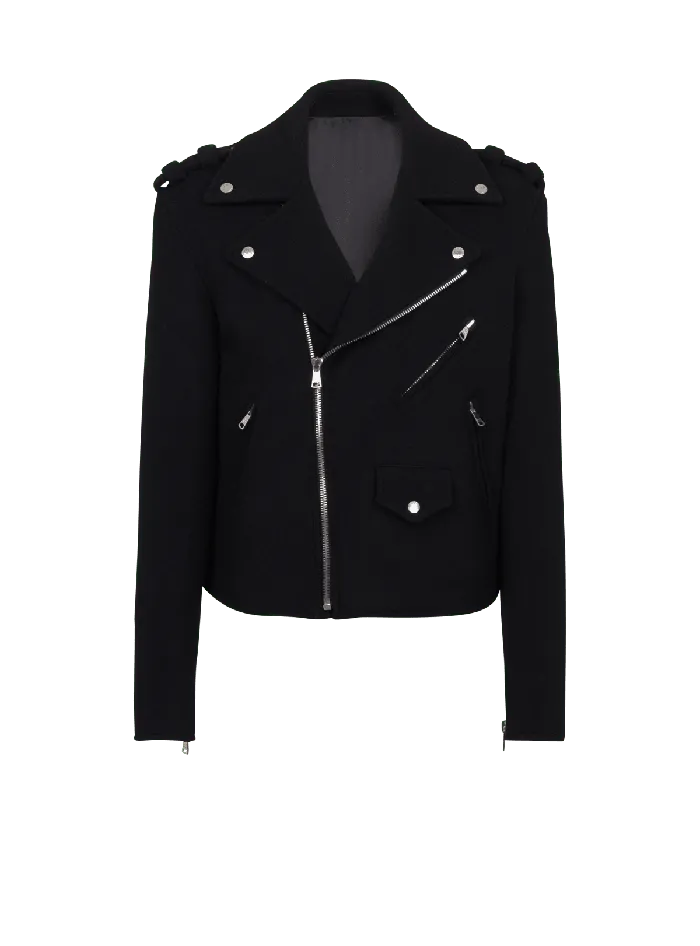 Balmain Biker Jacket In Felted Wool Black Men Outerwear