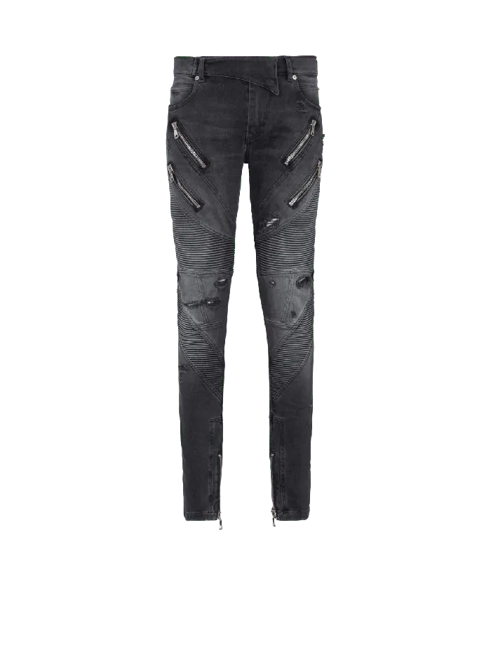 Balmain Biker Jeans In Faded Denim Black Men Denim