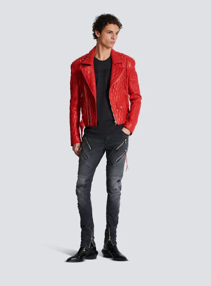 Balmain Biker Jeans In Faded Denim Black Men Denim