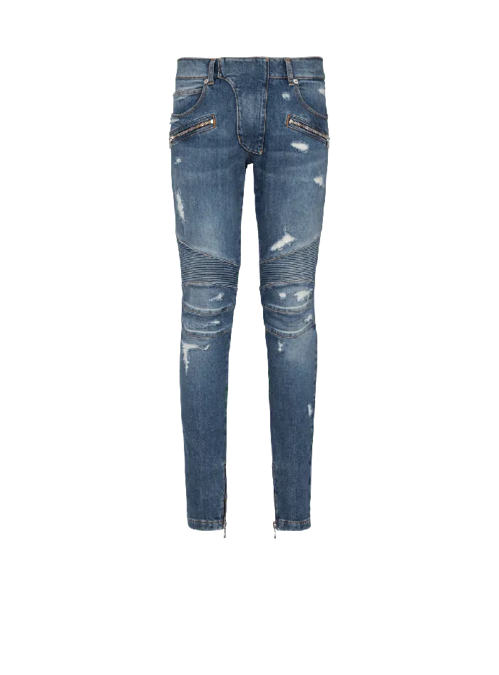 Balmain Biker Jeans In Faded Denim Blue Men Denim