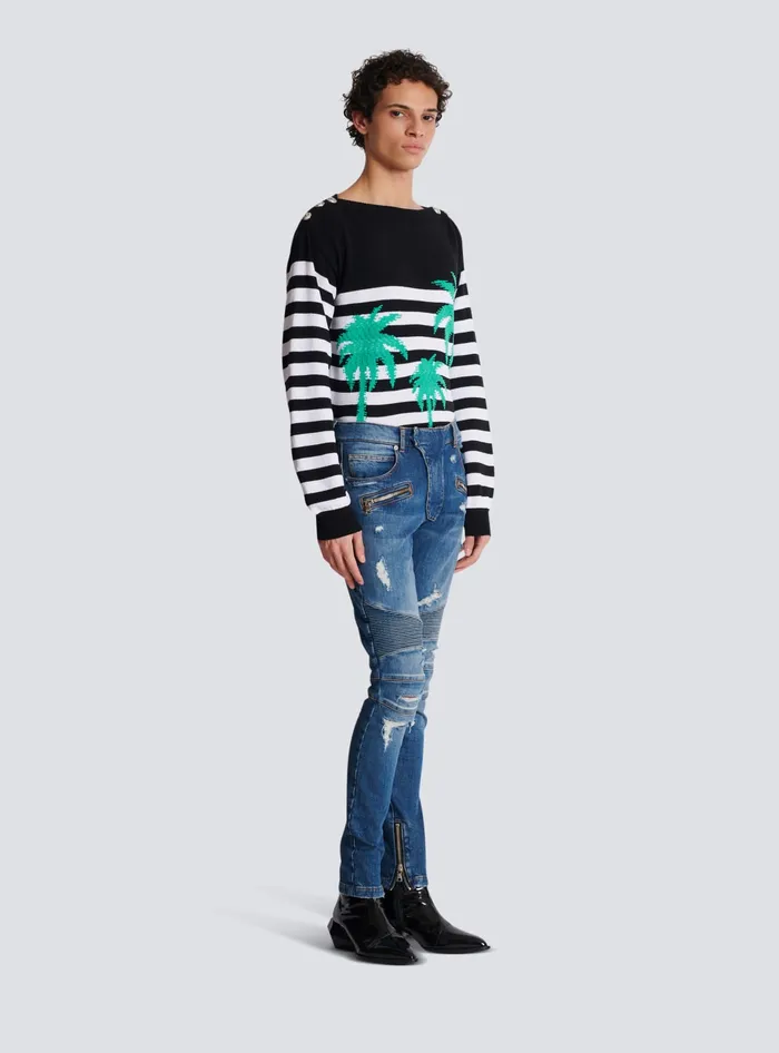 Balmain Biker Jeans In Faded Denim Blue Men Denim