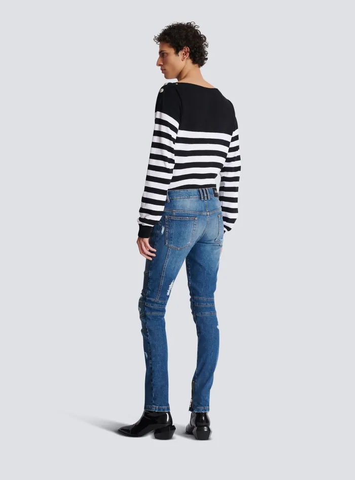 Balmain Biker Jeans In Faded Denim Blue Men Denim