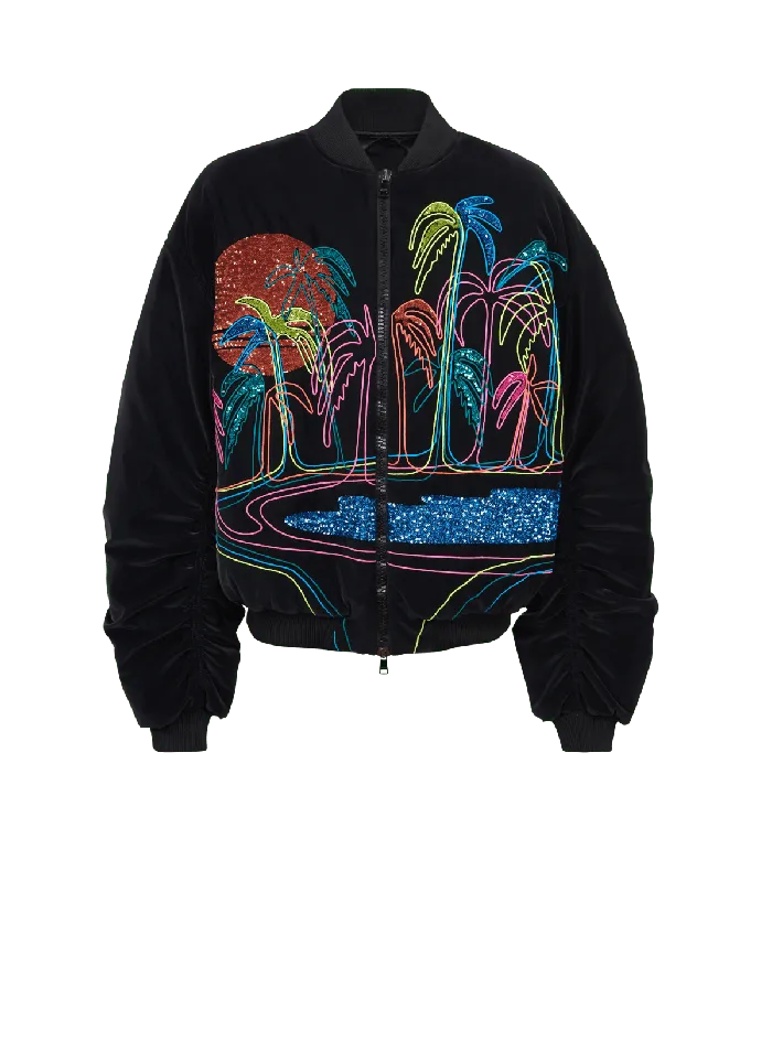 Balmain Bomber Jacket With Palm Tree Embroidery Black Men Outerwear
