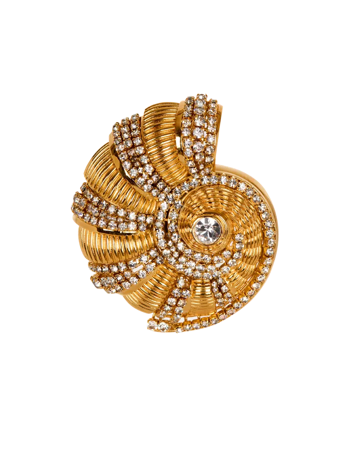 Balmain Brass And Rhinestone Snail Brooch Gold Women Fashion Jewelry