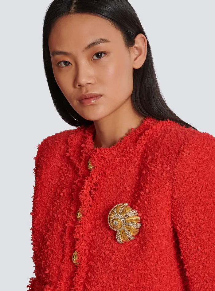 Balmain Brass And Rhinestone Snail Brooch Gold Women Fashion Jewelry