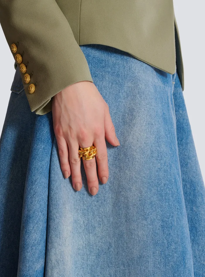 Balmain Brass Chain Ring Gold Women Fashion Jewelry