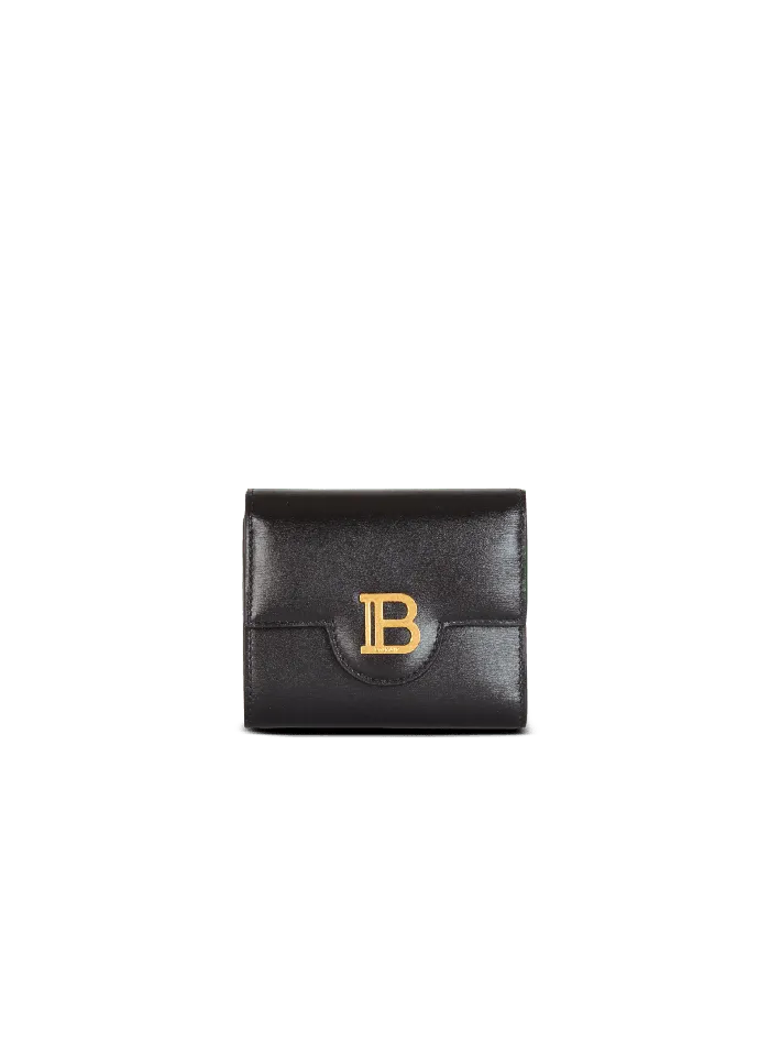 Balmain Calfskin BBuzz Trifold Wallet Black Women Small Leather Goods
