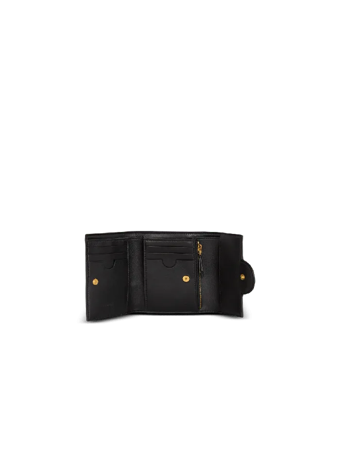 Balmain Calfskin BBuzz Trifold Wallet Black Women Small Leather Goods