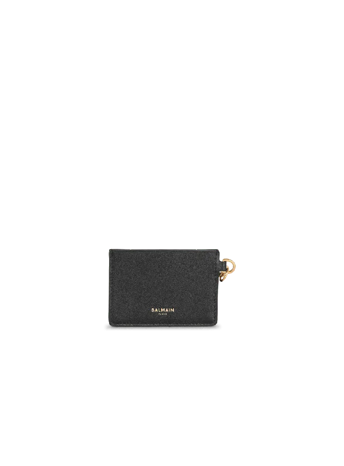 Balmain Calfskin Coin Card Holder Black WomenMen Small Leather Goods