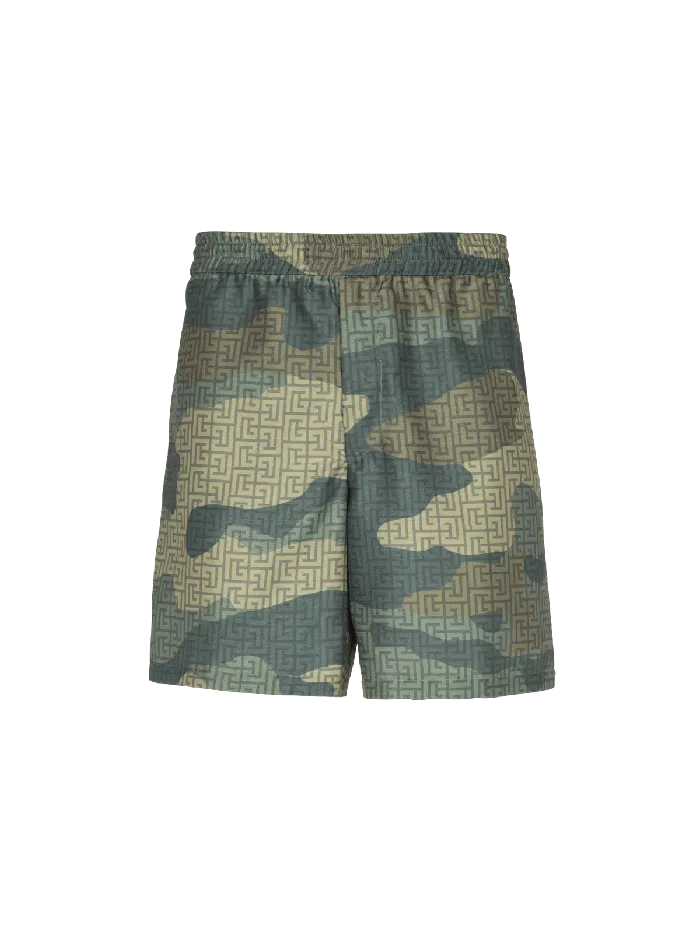 Balmain Camouflage Monogrammed Shantung Shorts Khaki Men Trousers And Shorts