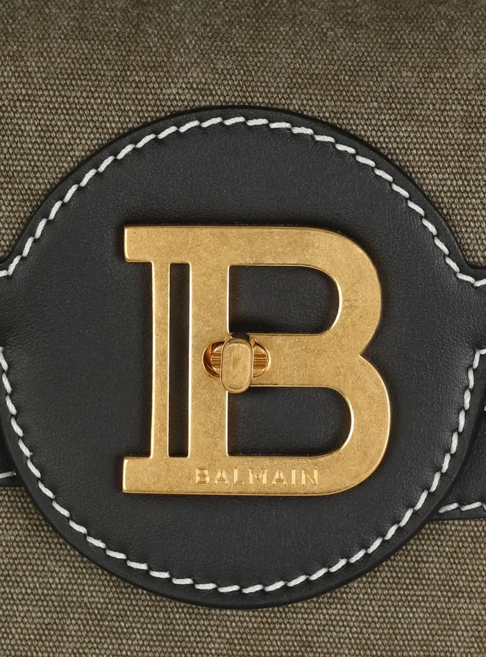Balmain Canvas BBuzz 23 Bag With Leather Panels Khaki Women Handbags