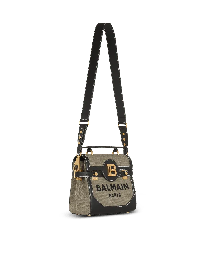 Balmain Canvas BBuzz 23 Bag With Leather Panels Khaki Women Handbags