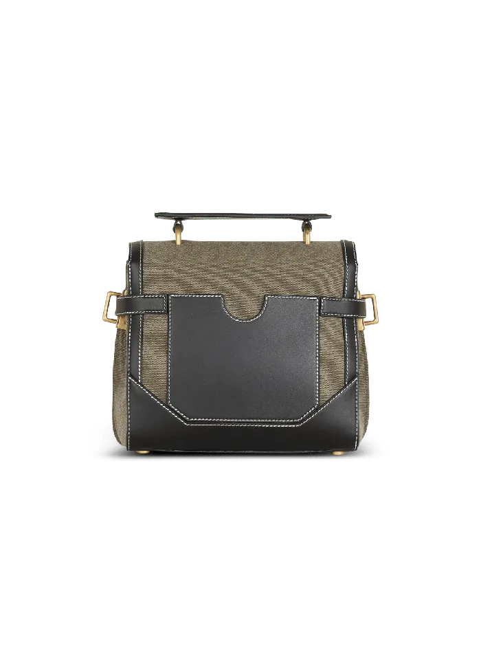 Balmain Canvas BBuzz 23 Bag With Leather Panels Khaki Women Handbags