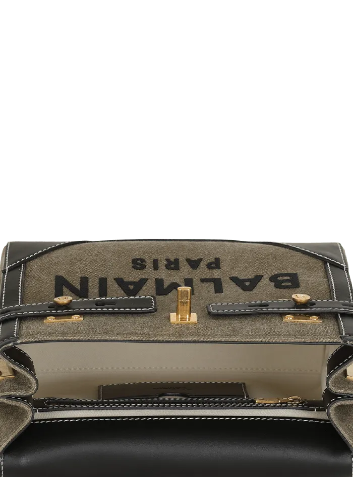 Balmain Canvas BBuzz 23 Bag With Leather Panels Khaki Women Handbags