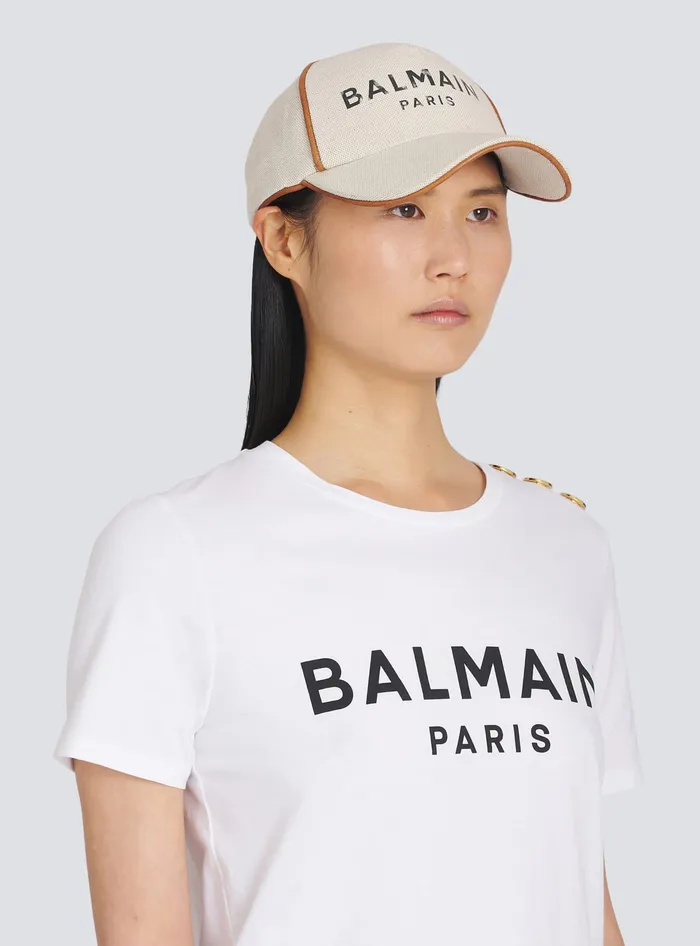 Balmain Cotton BArmy Cap With Logo White Women Hats And Caps