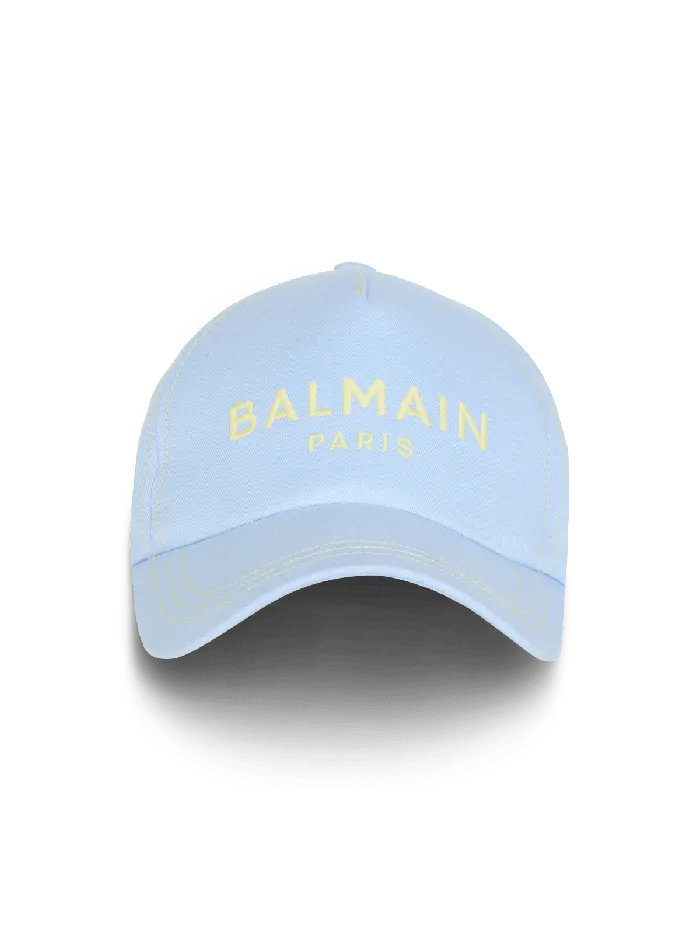 Balmain Cotton Cap With Paris Embroidery Blue Men Hats And Caps