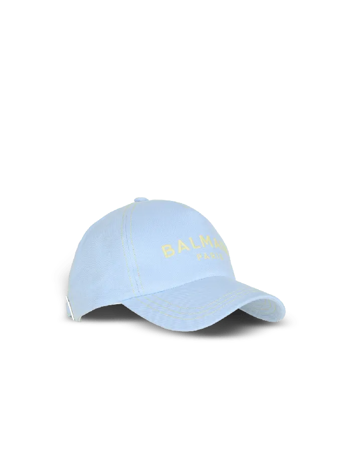 Balmain Cotton Cap With Paris Embroidery Blue Men Hats And Caps
