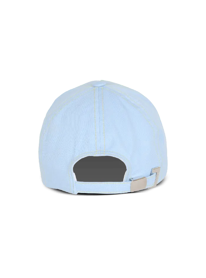Balmain Cotton Cap With Paris Embroidery Blue Men Hats And Caps