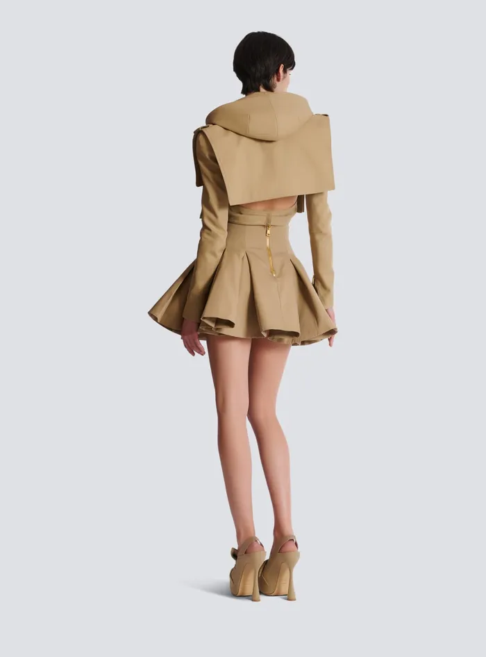 Balmain Cotton Cropped Hooded Jacket Beige Women Jackets And Blazers