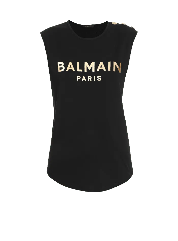 Balmain Cotton Tshirt With Logo Print Gold Women TShirts