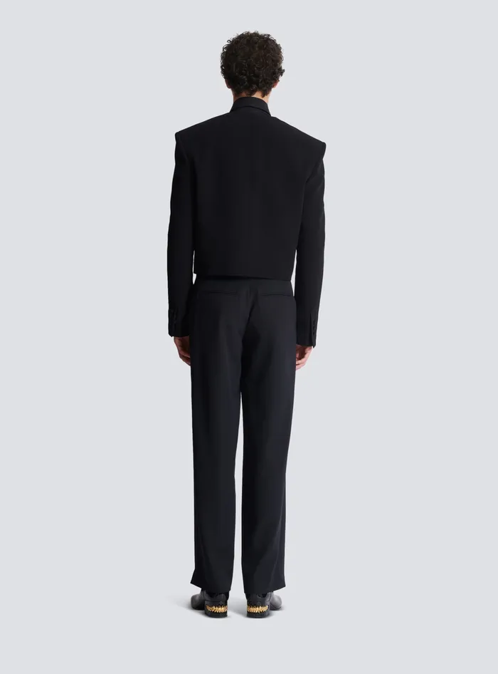 Balmain Cropped Crepe Jacket With Crystals In An Eye Motif Black Men Jackets And Blazers