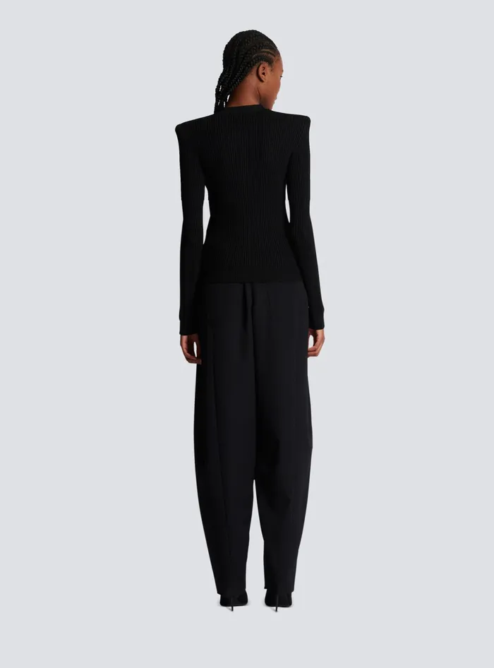 Balmain Cropped Ecodesigned Knit Cardigan With Goldtone Buttons Black Women Knitwear