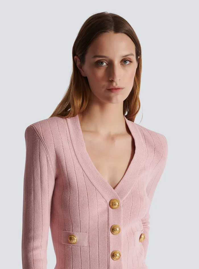Balmain Cropped Knit Cardigan Pink Women Knitwear