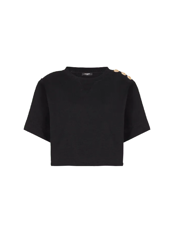Balmain Cropped Sweatshirt With Buttons Black Women Sweatshirts