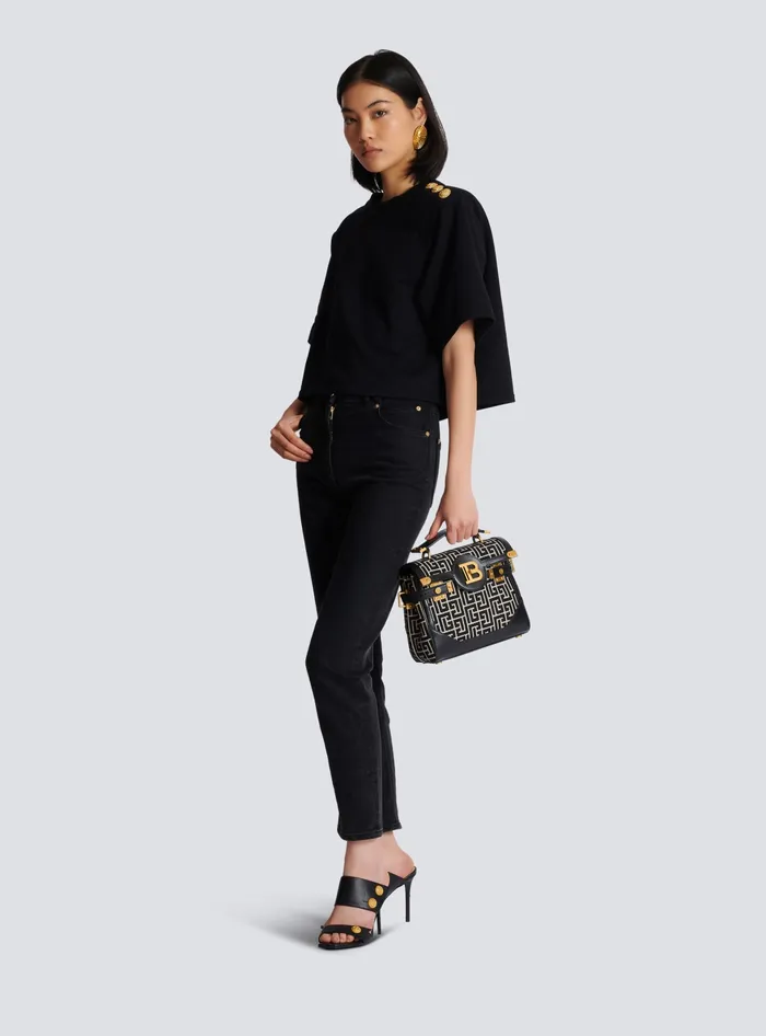 Balmain Cropped Sweatshirt With Buttons Black Women Sweatshirts