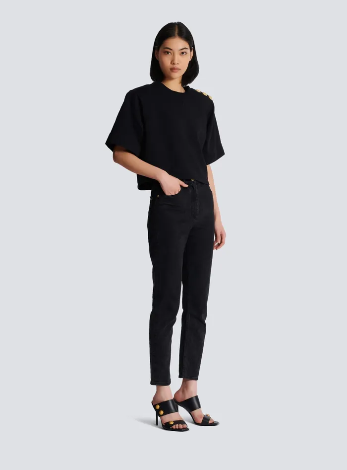 Balmain Cropped Sweatshirt With Buttons Black Women Sweatshirts