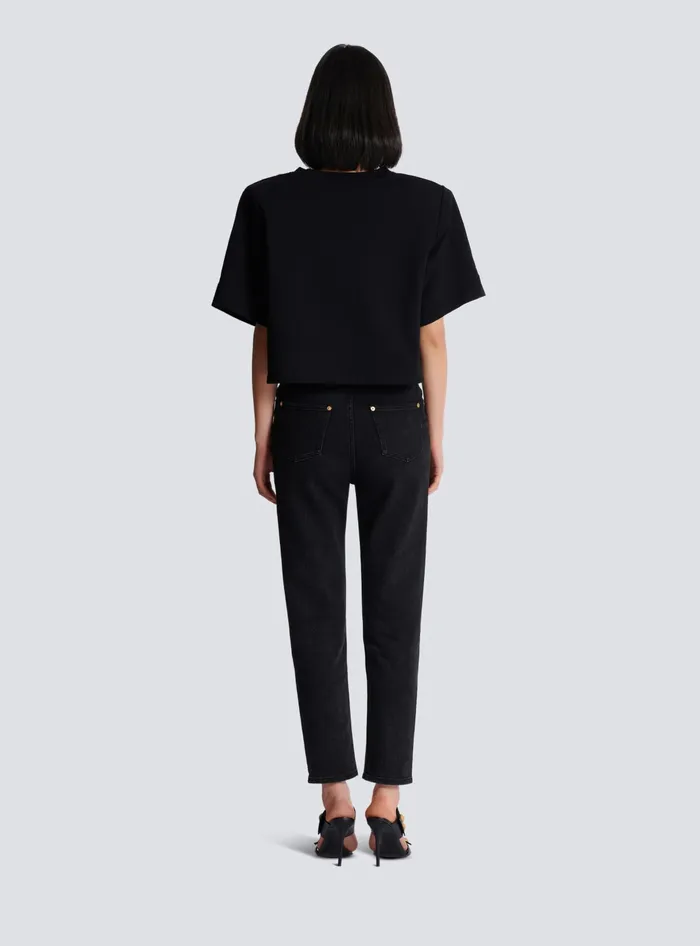 Balmain Cropped Sweatshirt With Buttons Black Women Sweatshirts