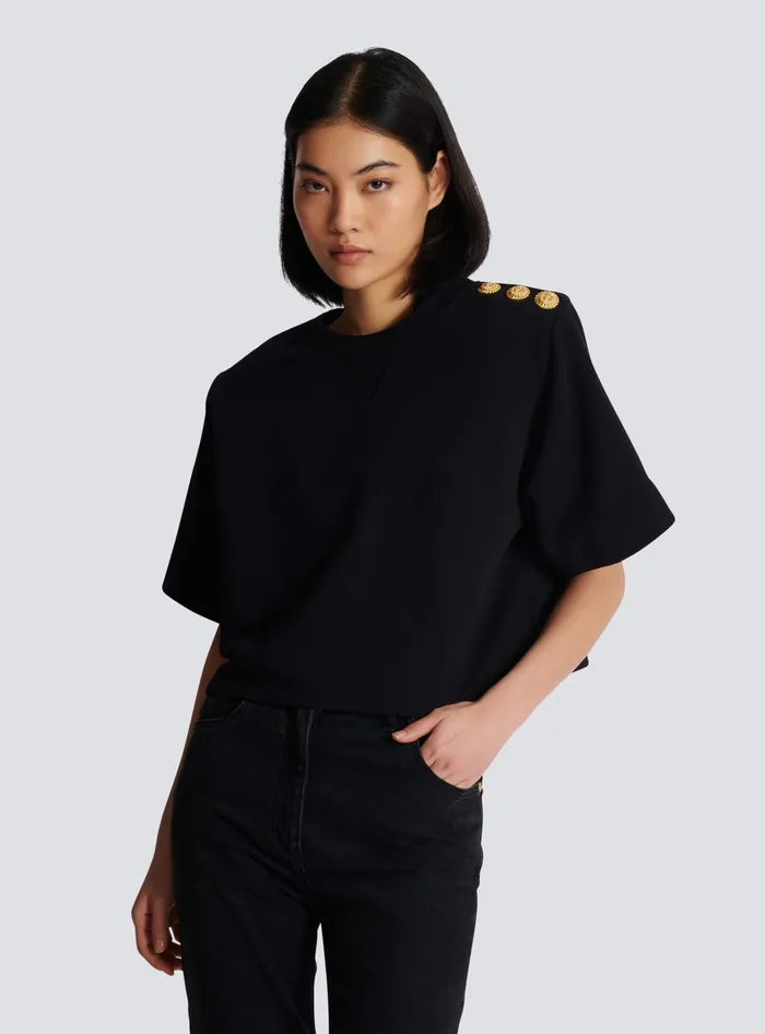 Balmain Cropped Sweatshirt With Buttons Black Women Sweatshirts
