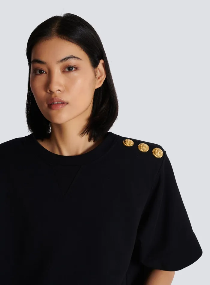 Balmain Cropped Sweatshirt With Buttons Black Women Sweatshirts