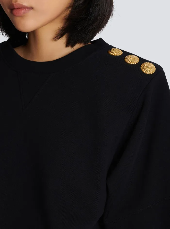 Balmain Cropped Sweatshirt With Buttons Black Women Sweatshirts
