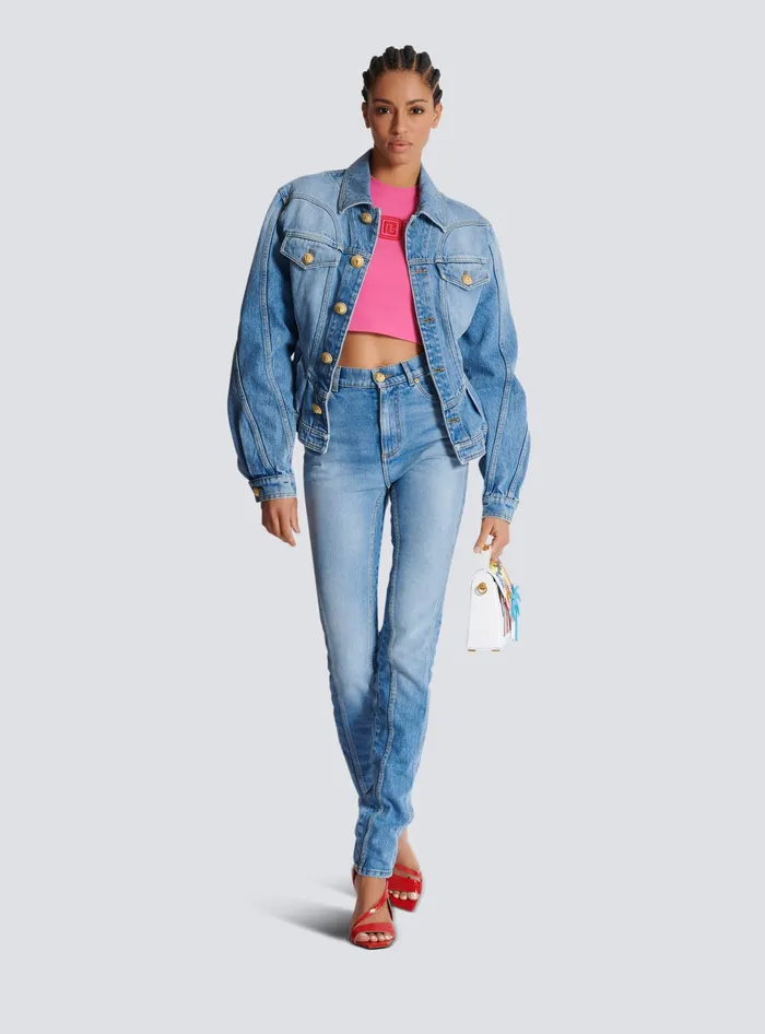 Balmain Cropped Tank Top With Retro PB Embroidery Pink Women TShirts