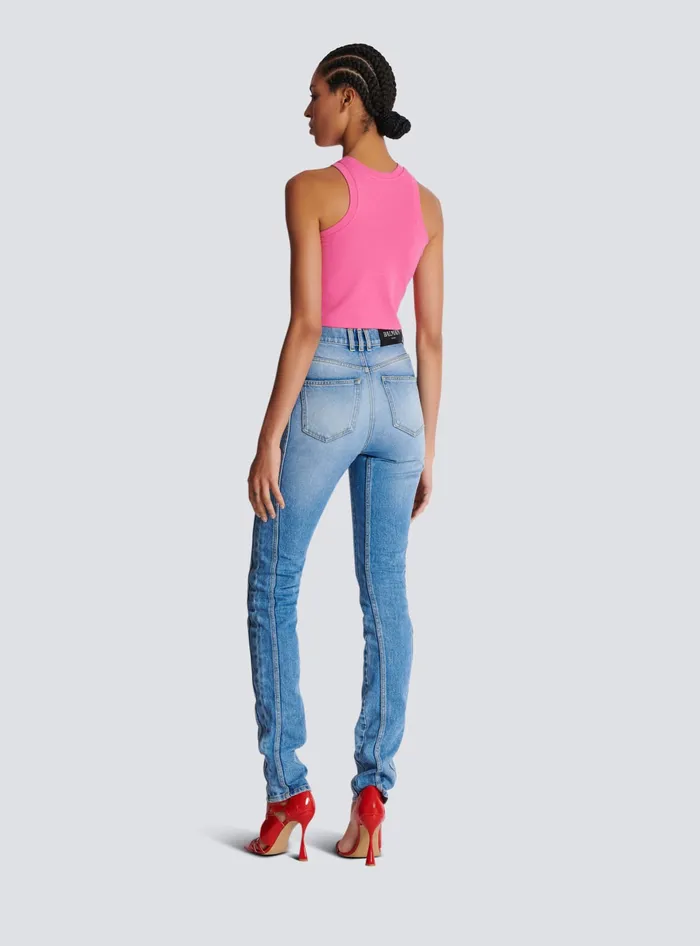 Balmain Cropped Tank Top With Retro PB Embroidery Pink Women TShirts