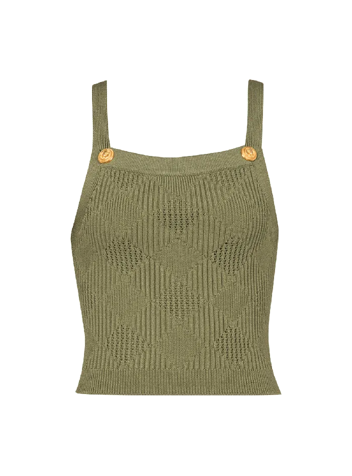 Balmain Cropped Top In Gingham Openwork Knit Green Women Tops And Shirts