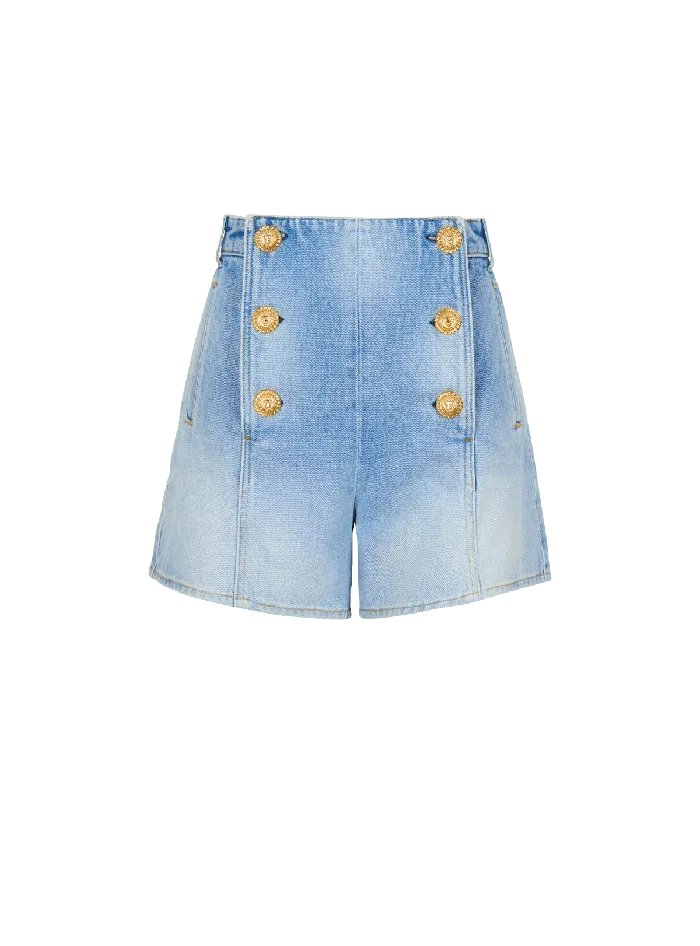 Balmain Denim Shorts With Buttons Blue Women Denim
