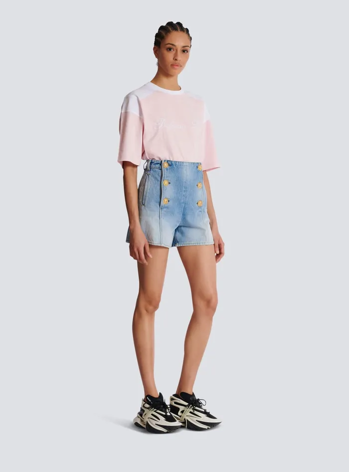 Balmain Denim Shorts With Buttons Blue Women Denim