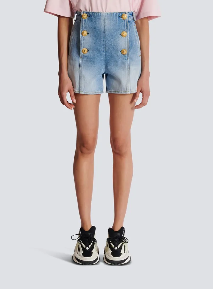 Balmain Denim Shorts With Buttons Blue Women Denim