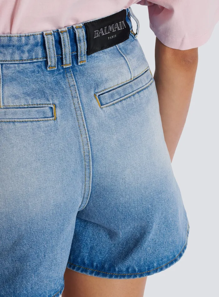 Balmain Denim Shorts With Buttons Blue Women Denim