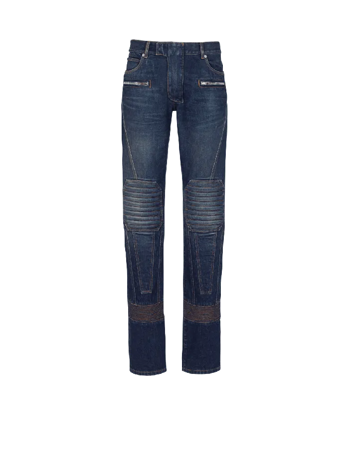 Balmain Denim Straightleg Biker Jeans Navy Men Denim