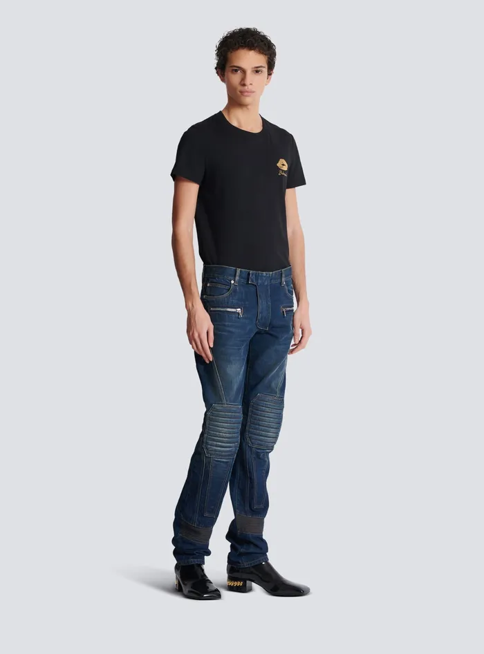 Balmain Denim Straightleg Biker Jeans Navy Men Denim
