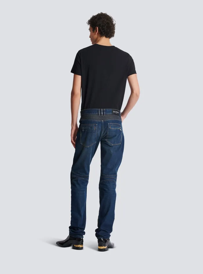Balmain Denim Straightleg Biker Jeans Navy Men Denim