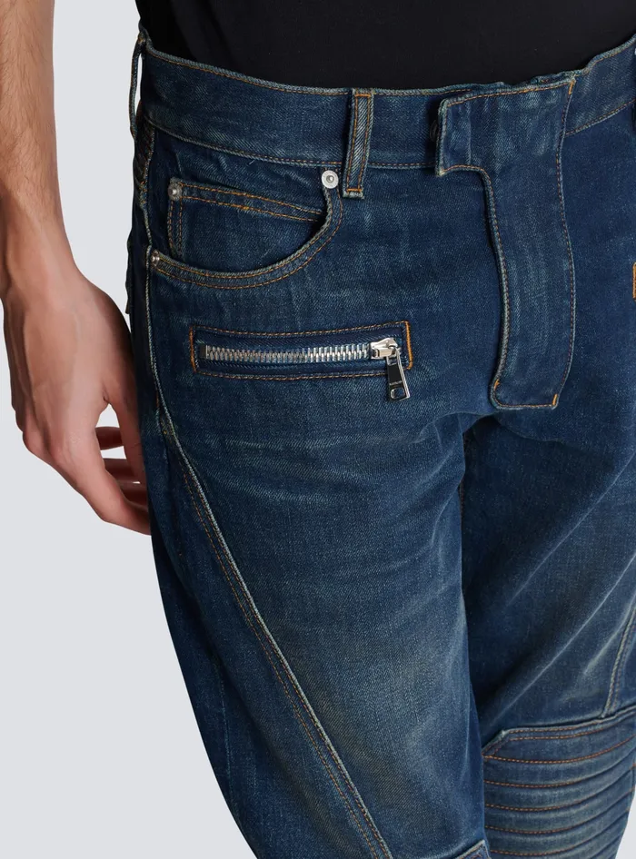 Balmain Denim Straightleg Biker Jeans Navy Men Denim