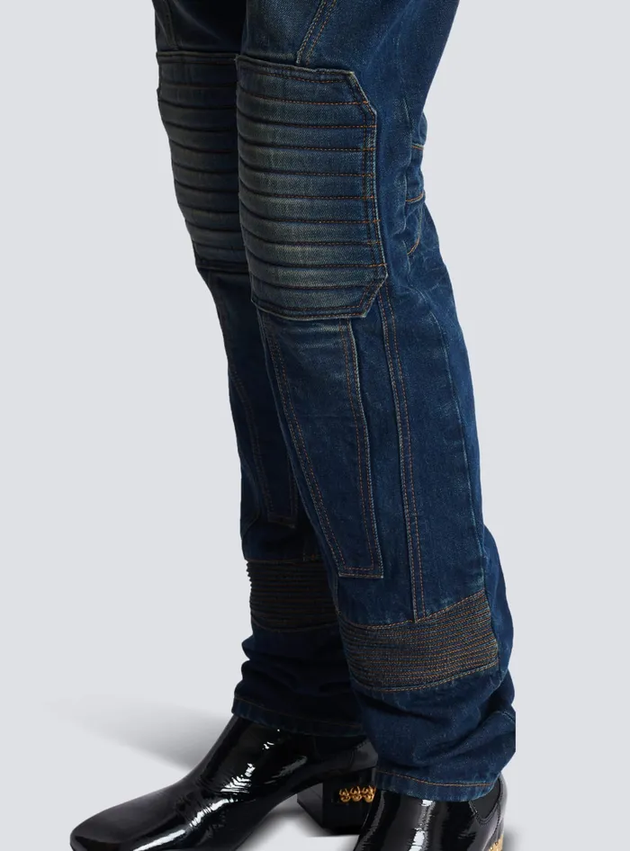 Balmain Denim Straightleg Biker Jeans Navy Men Denim