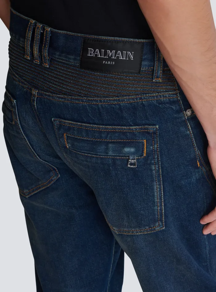Balmain Denim Straightleg Biker Jeans Navy Men Denim