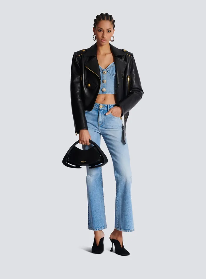 Balmain Denim Top With Thin Straps Blue Women Tops And Shirts