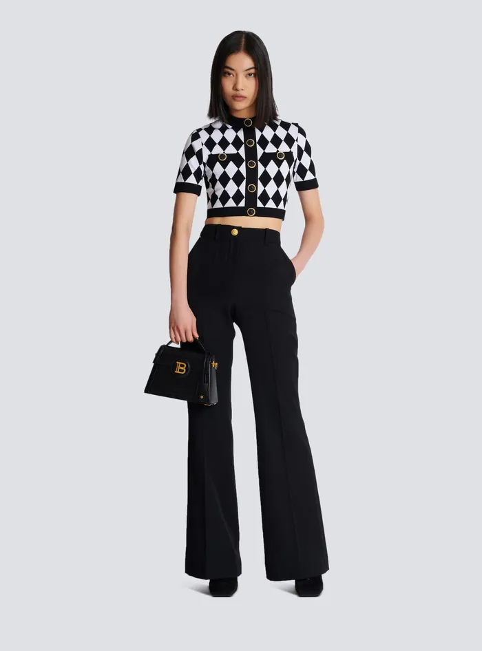 Balmain Diamond Jacquard Knit Top Black Women Tops And Shirts